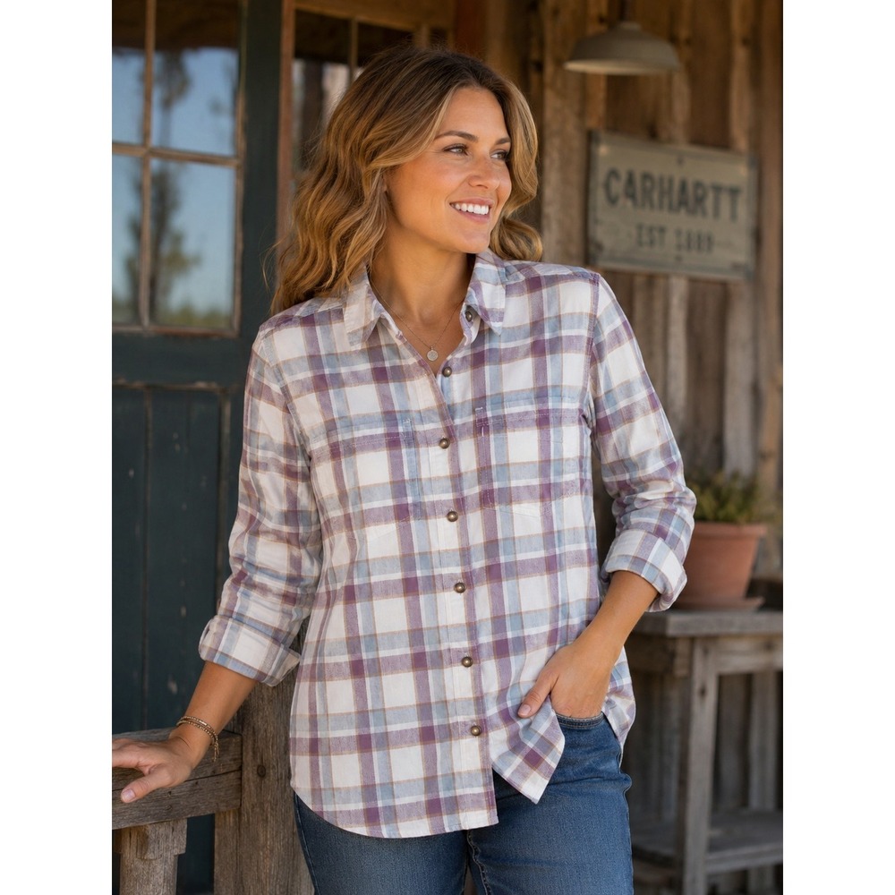 Carhartt Button Front Shirt Women Small 4/6 Roll Tab Sleeve Western Casual Work